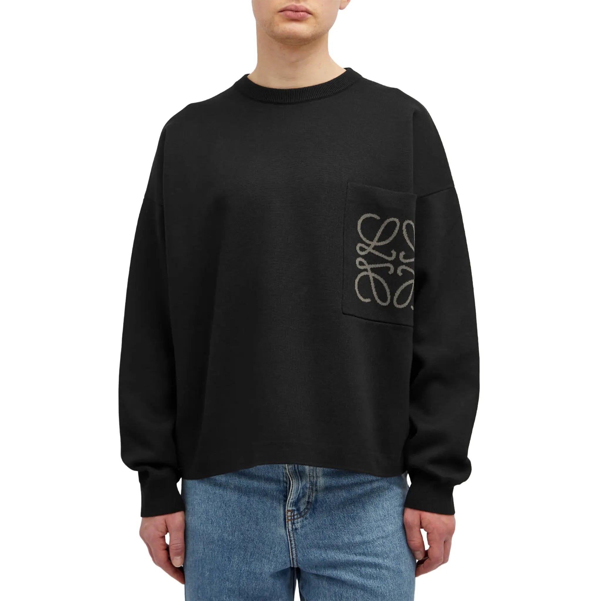 Front View of Loewe Anagram Pocket Cotton and Viscose Black Sweatshirt H526Y14KDK-1100